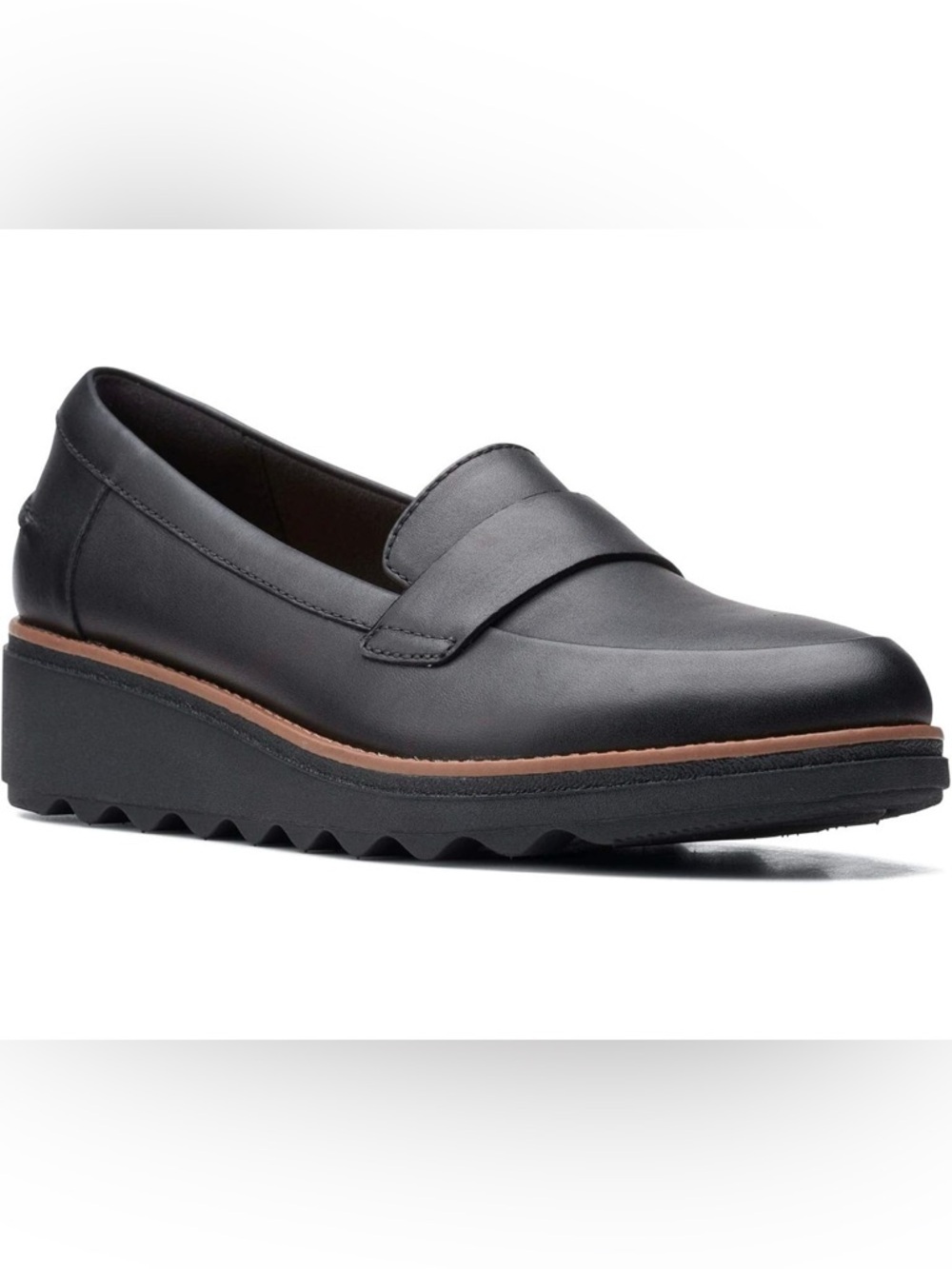 Clark’s Women’s Black Leather Platform Penny Loafers - Picture 3 of 4